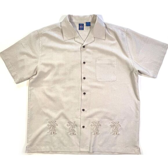 Jantzen XL Embroidered Palm Camp Shirt Tan - Picture 1 of 6